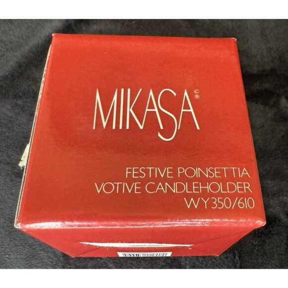 NEW 1990s Mikasa Festive Poinsettia Votive Candleholder Crystal Cut Glass - Picture 12 of 13